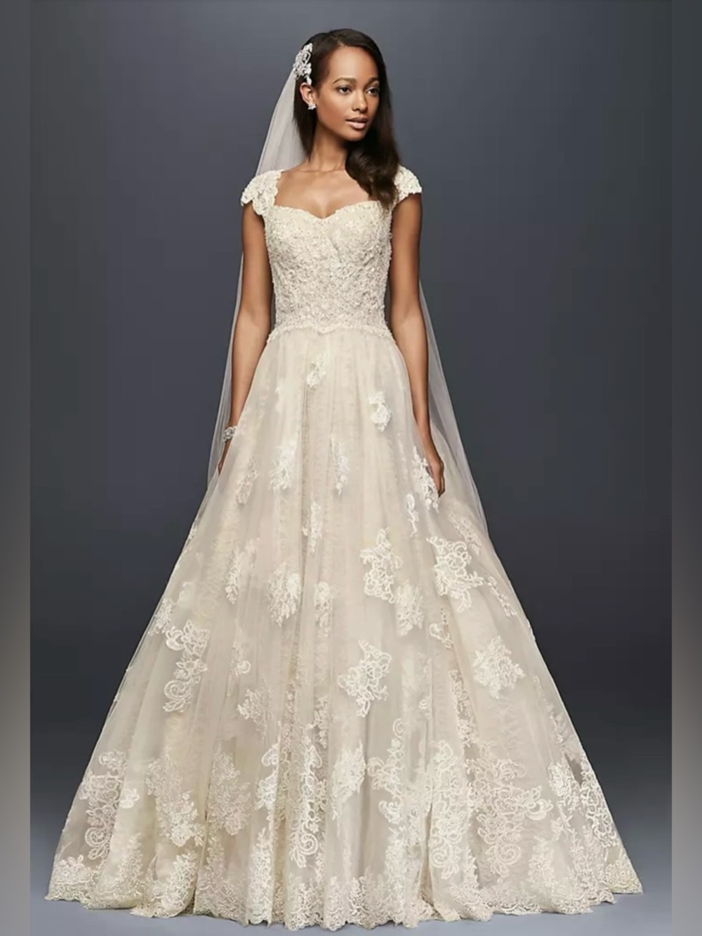 Oleg Cassini NWT Lace Cap Sleeve Ball Gown Wedding Dress Ivory Champagne 18W
